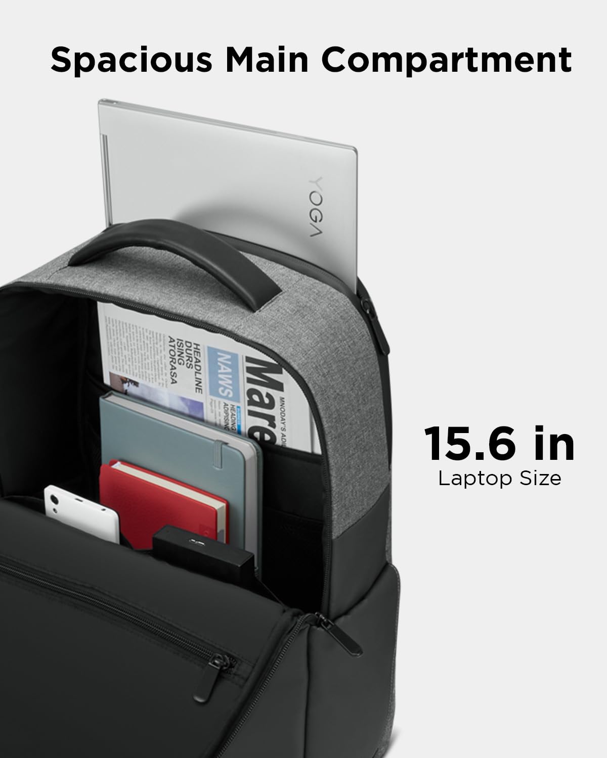 Lenovo 15.6-inch Laptop Backpack (B200) - 16L Capacity Padded Tablet & Computer Bag with 6 Pockets – Slim Everyday Water- Resistant Backpack, Grey - Image 6