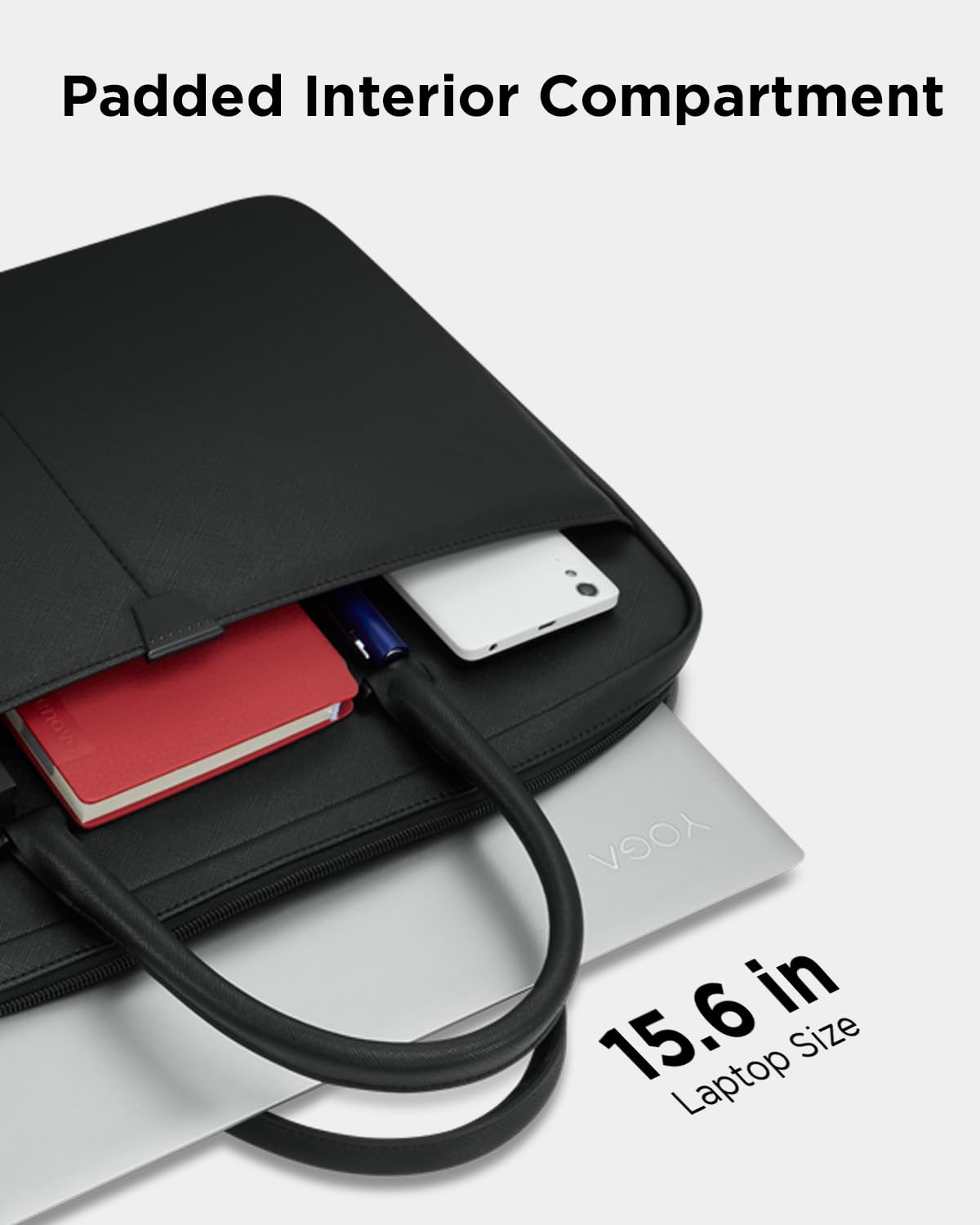 Lenovo 15.6-inch Laptop Bag (T200) - Water Resistant Leather Messenger Bag with Padded Device Compartment – Multi Compartment Professional Handbag with Shoulder Strap for Travel & Business - Image 6