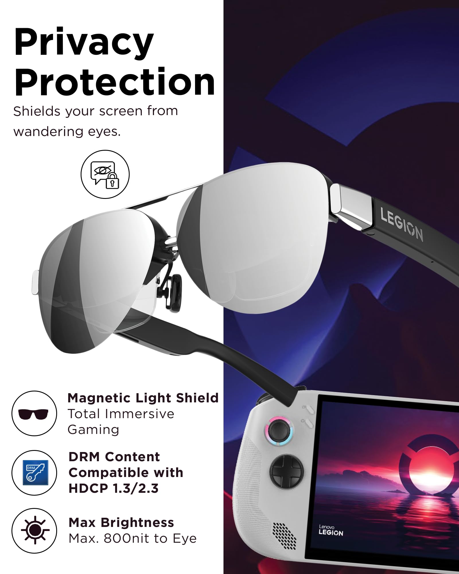 Lenovo Legion Glasses Gen 2 - Micro-OLED Personal Wearable Monitor for Gaming & Movies, FHD 120Hz Plug-and-Play Display for Lenovo Legion Go & USB-C Devices, High-Fidelity Audio & Privacy - Image 3