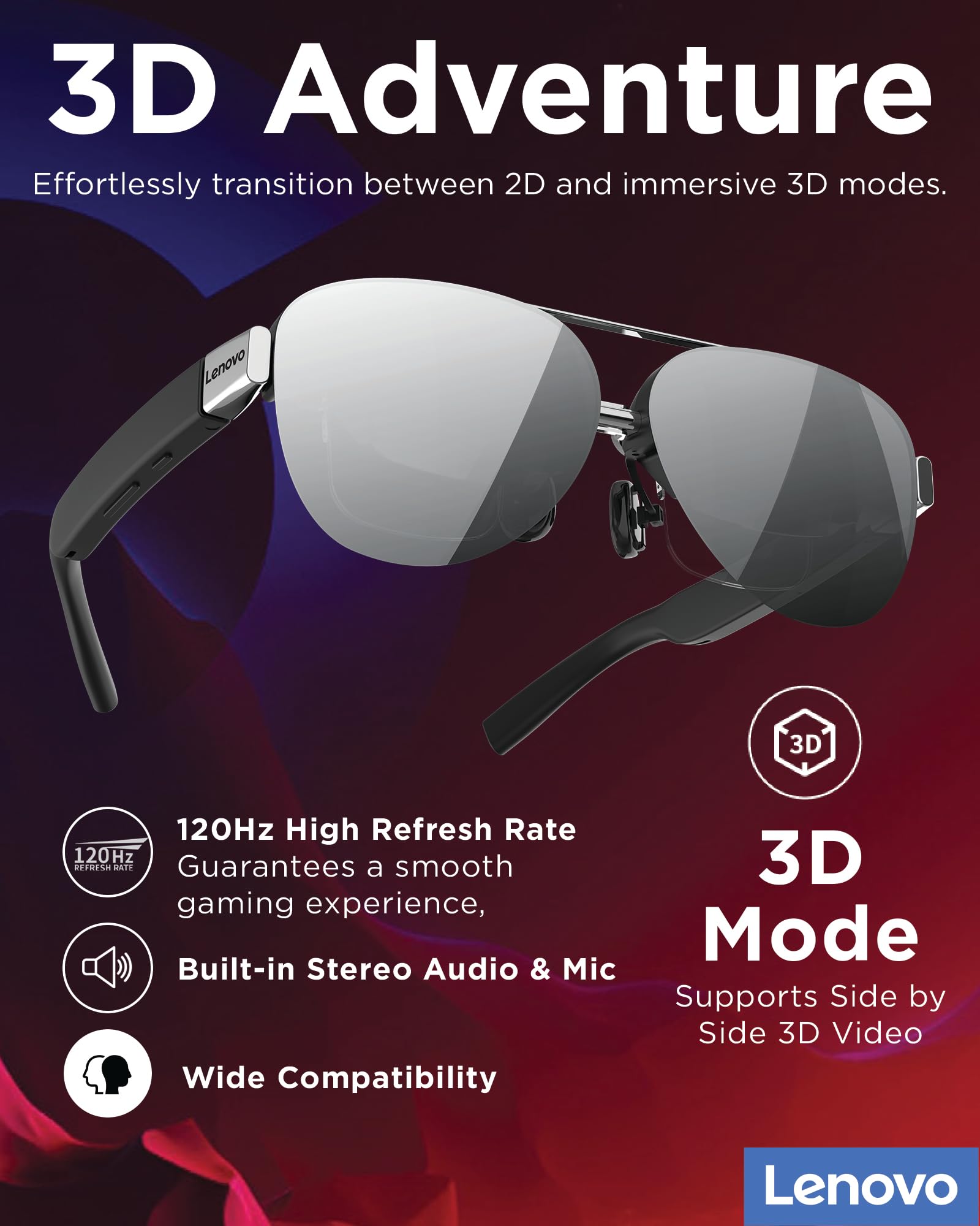 Lenovo Legion Glasses Gen 2 - Micro-OLED Personal Wearable Monitor for Gaming & Movies, FHD 120Hz Plug-and-Play Display for Lenovo Legion Go & USB-C Devices, High-Fidelity Audio & Privacy - Image 7