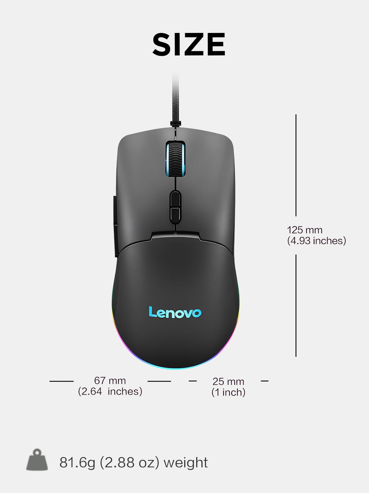 Lenovo M210 RGB Wired Gaming Mouse for PC, Laptop, Computer with Windows & Chrome OS - 3 Zone RGB, 8000 DPI Adjustable Sensor, 7 Programmable Buttons – Palm Grip Mouse for Gamers (Black) - Image 5