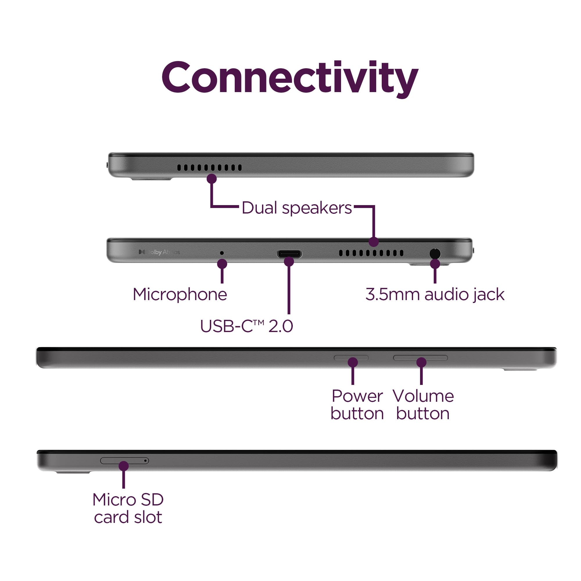 Lenovo Tab One - Lightweight Tablet - up to 12.5 Hours of YouTube Streaming - 8.7" HD Display - 4 GB Memory - 64 GB Storage - MediaTek Helio G85 - Includes Folio Case - Image 6