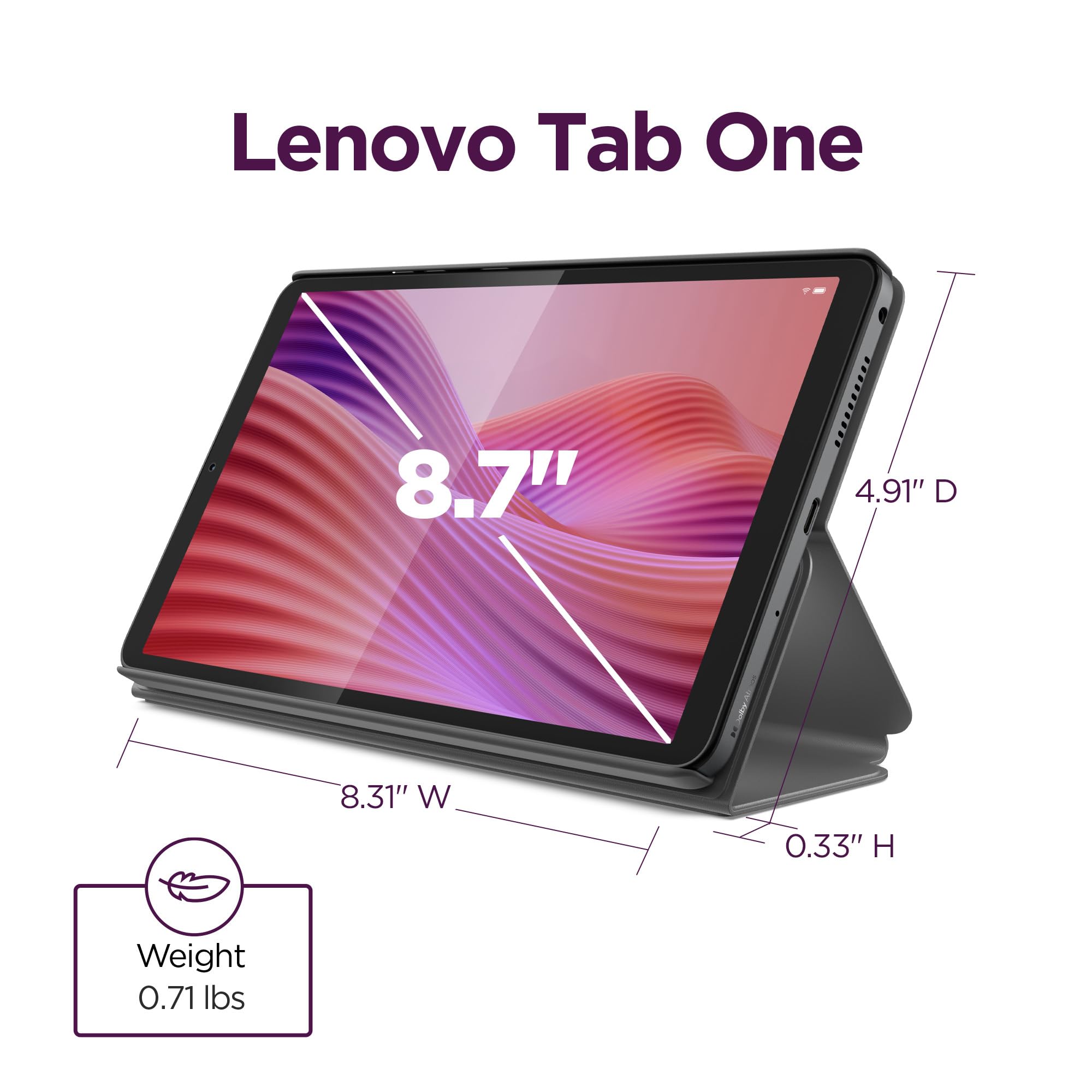 Lenovo Tab One - Lightweight Tablet - up to 12.5 Hours of YouTube Streaming - 8.7" HD Display - 4 GB Memory - 64 GB Storage - MediaTek Helio G85 - Includes Folio Case - Image 7