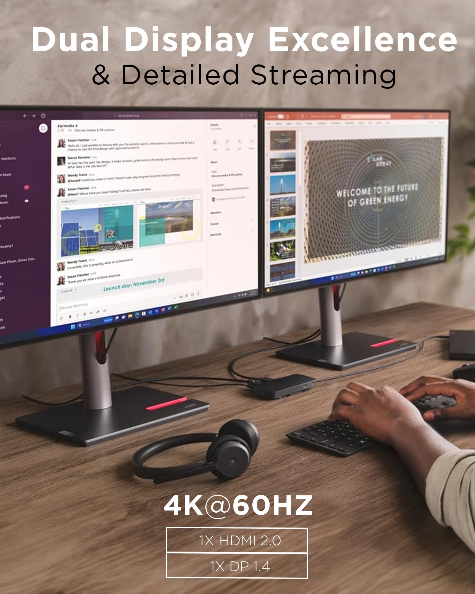 Lenovo USB-C Dual Display Travel Dock - 7 Ports, Integrated USB-C Cable, Universal Compatibility, Dual Displays at 4K - Black - Image 4