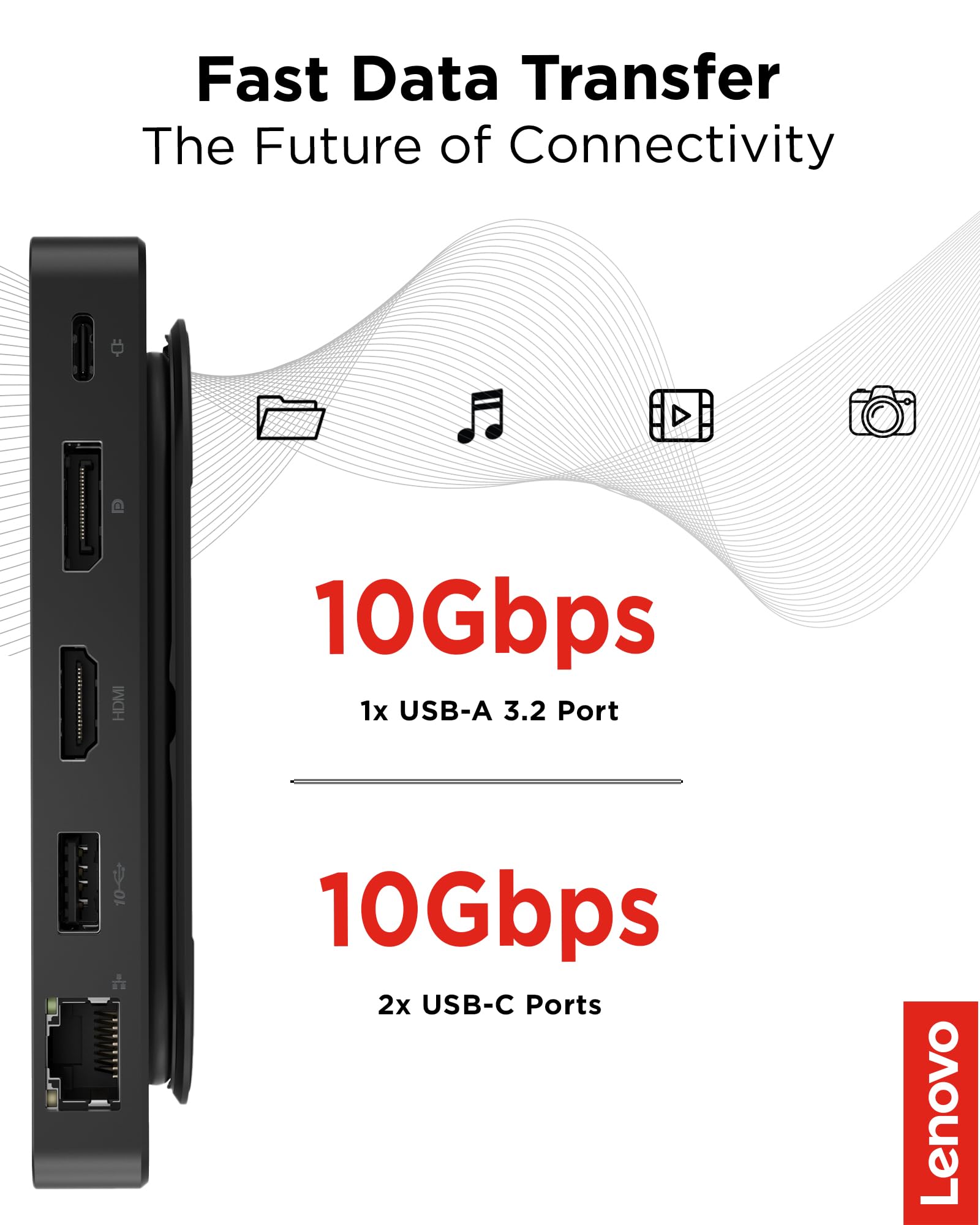 Lenovo USB-C Dual Display Travel Dock - 7 Ports, Integrated USB-C Cable, Universal Compatibility, Dual Displays at 4K - Black - Image 6