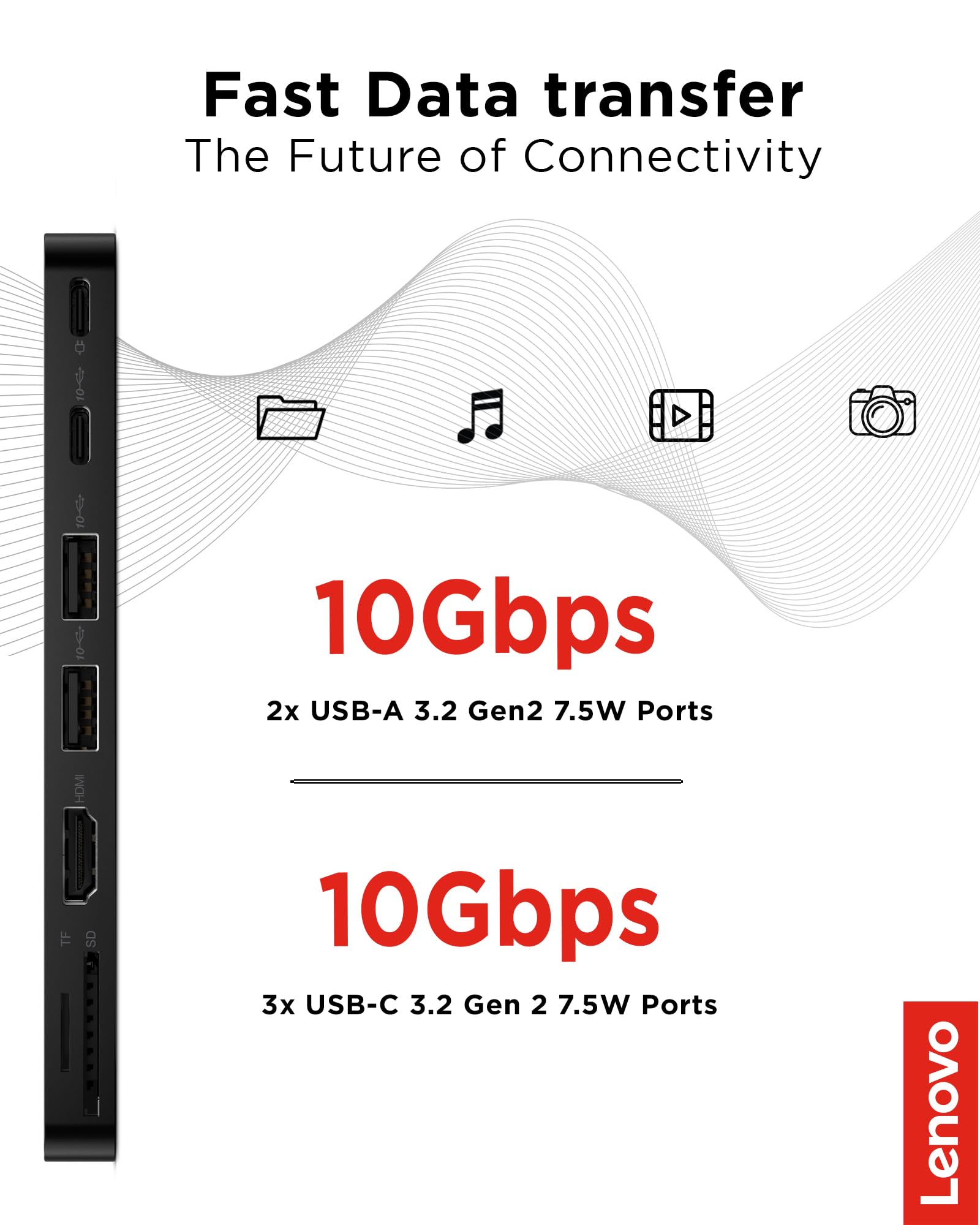 Lenovo USB-C Slim Travel Dock, 8 Ports, Up to 65W PD Pass Through, Integrated USB-C Cable, 4K Display Support, Black - Image 6