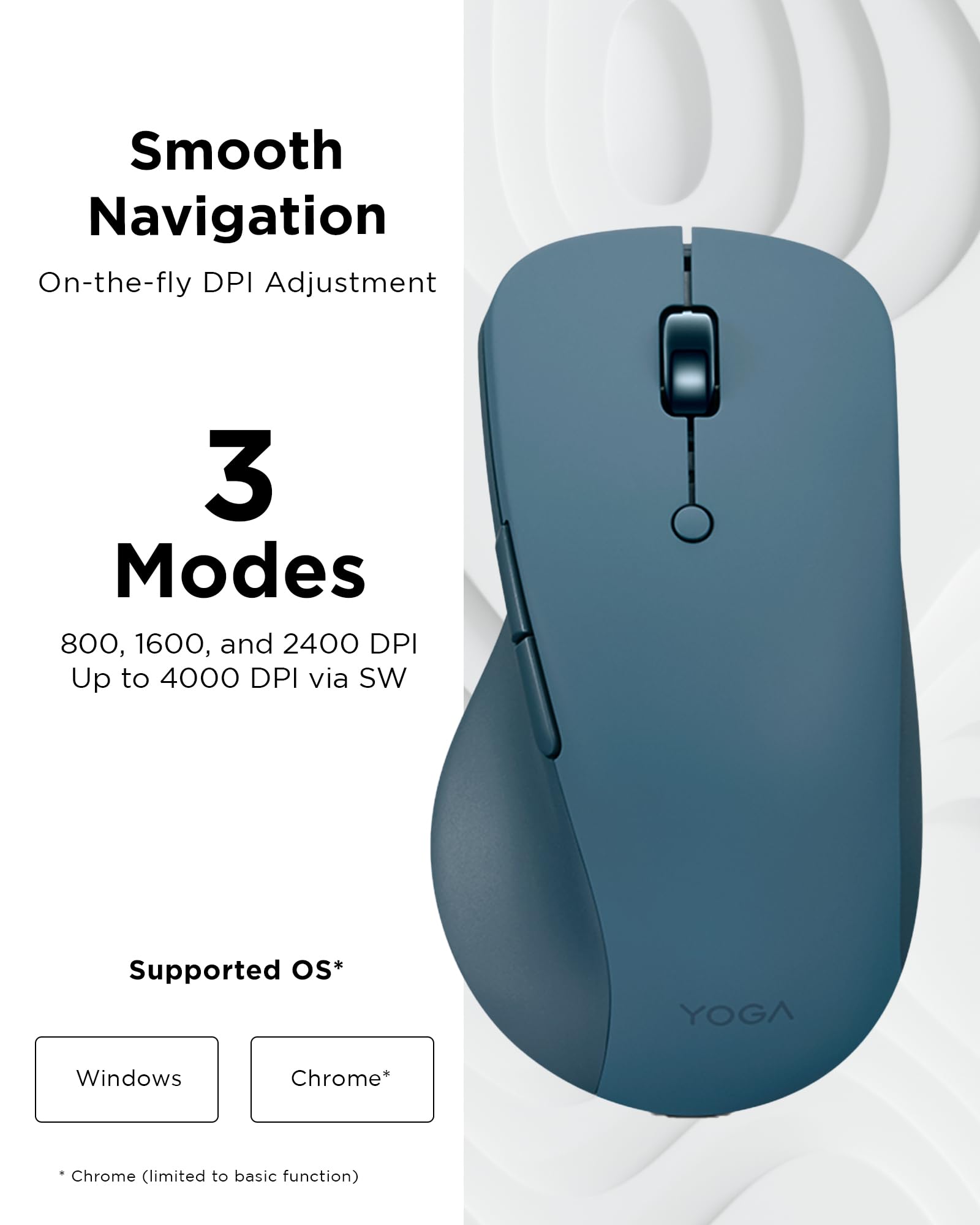 Lenovo Yoga Pro Mouse, Bluetooth, USB-C Rechargable, Dual Mode Bluetooth, 6 Button, Right Handed Design, Ergonomic Design, Programmable Buttons, 2-Way Metal Scroll Wheel, Tidal Teal - Image 5